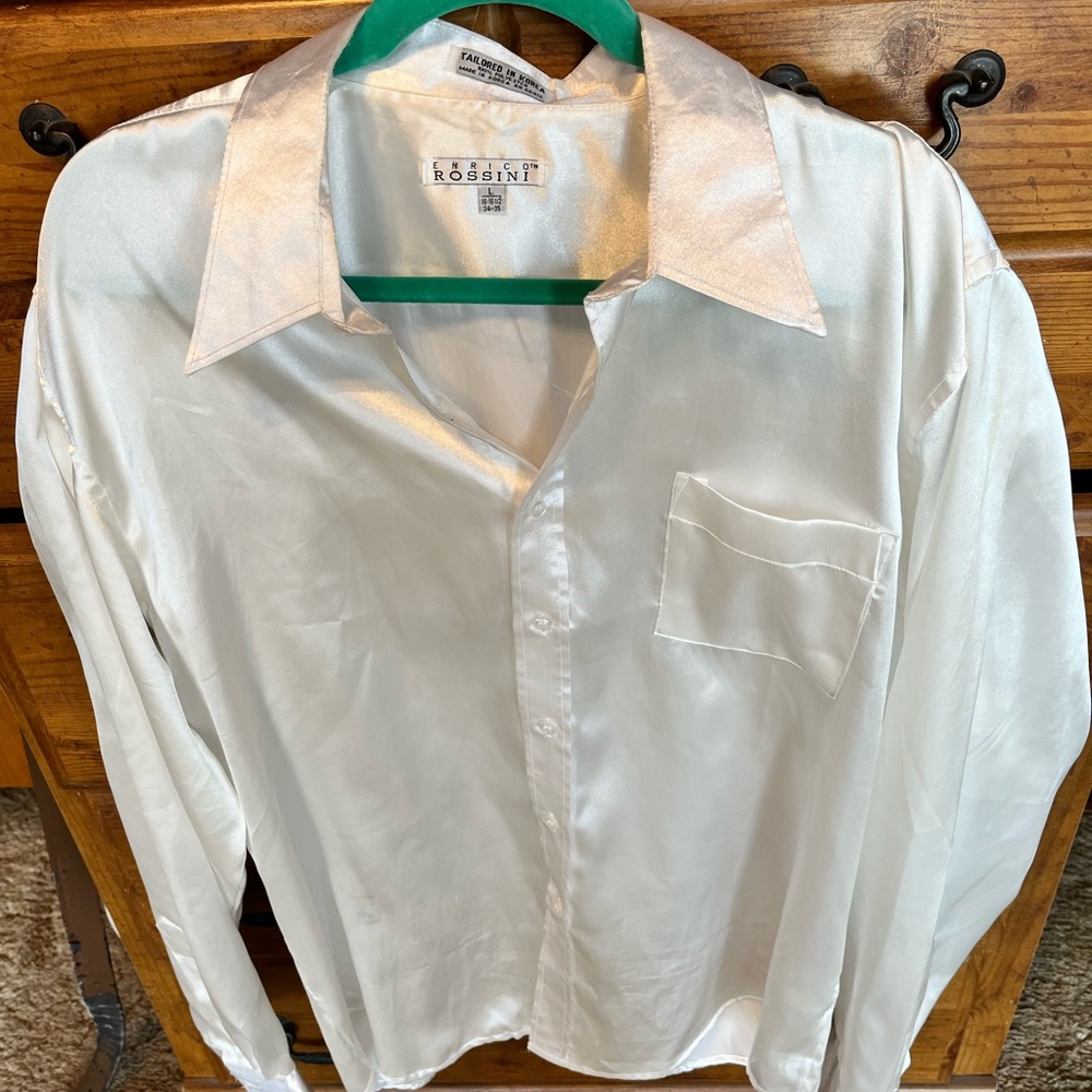 Men's Classic White Shiny Dress Shirt w/ matching tie